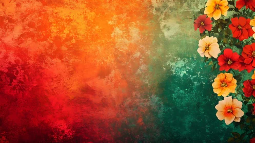 Chromatic Gradient Transition with Layered Floral Border.