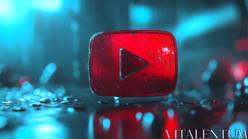 Grungy YouTube Play Button Logo in Neon Cyberpunk Style.