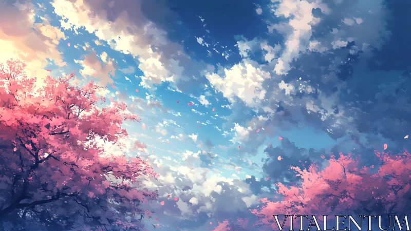 Atmospheric perspective study with flowering canopy and stratocumulus.