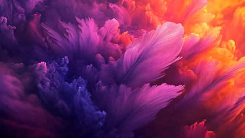 Digital painting of iridescent feather clouds in chromatic bloom.
