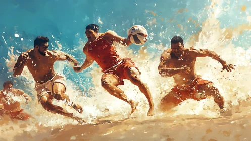 Sunlit sand-sprint showdown with fearless beach athletes.