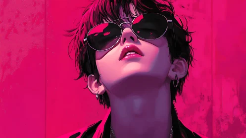 Cool pink glow around a laid back, sunglasses clad rebel.