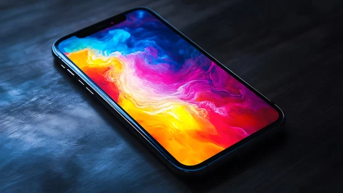 Smartphone Display Rendering Fluid Chromatic Abstraction.