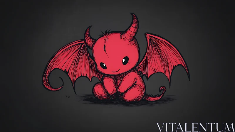 Red horned creature with wings on dark neutral background.