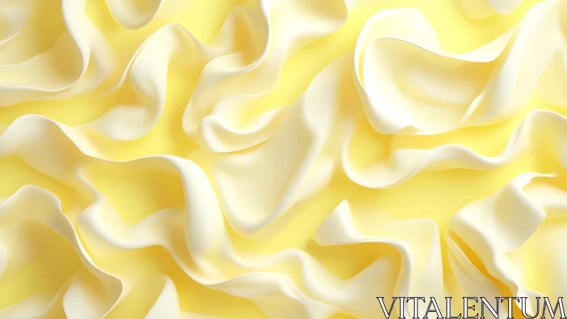 Soft Cream Fabric Folds on Pastel Yellow Background, Abstract Art.