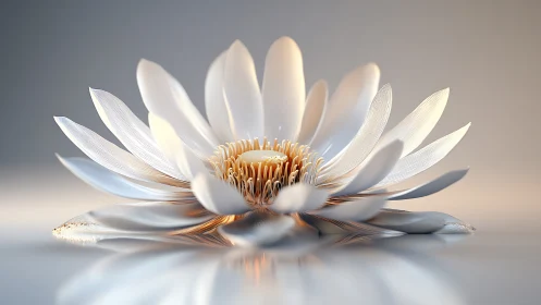 White lotus macro closeup with soft reflective lighting.