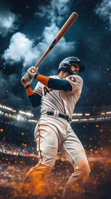 Powerful baseball hitter pauses in a dramatic stadium moment