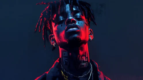 Moody neon rap portrait pulses with bold urban attitude