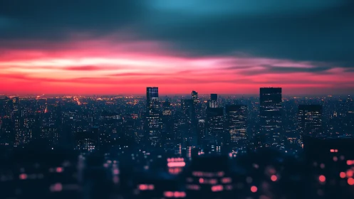 Urban skyline forms dark silhouettes beneath luminous dusk
