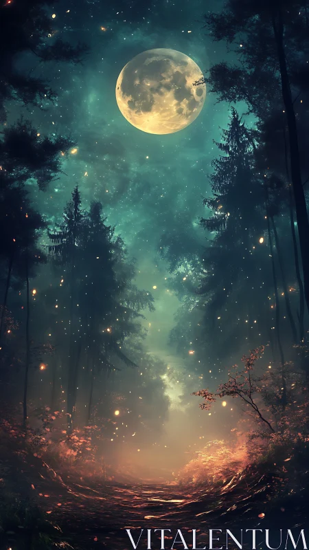Moonlit Forest Path Glows With Mystical Magic