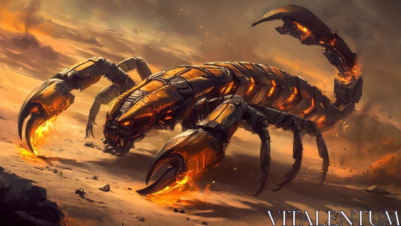 Molten cybernetic scorpion charging through burning desert.