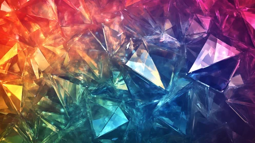 Vivid Abstract Crystal Pattern with Colorful Geometric Facets.