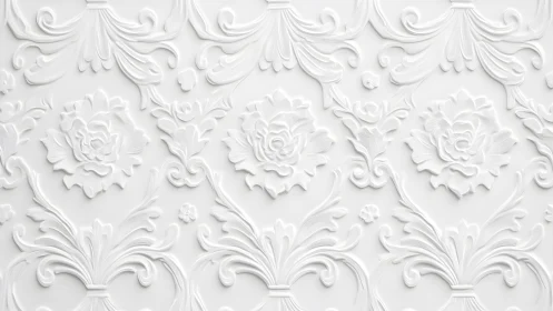 Ornate floral white plaster wall pattern in classic baroque style.