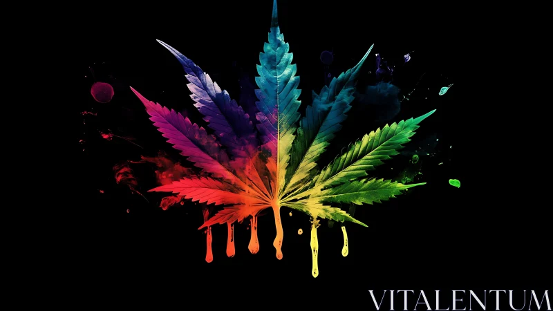 Chromatic cannabis leaf rendered with dripping paint gradients