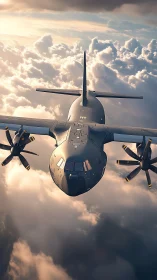 Turboprop giant glides like a steel albatross through dawn