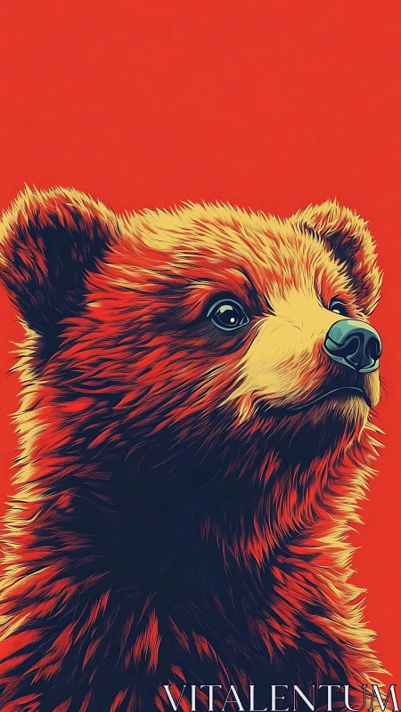 Warm-hearted bear cub glowing with bold, fiery colors.