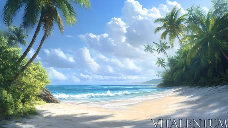 Tropical Paradise Beach with Palm Trees and Turquoise Waters