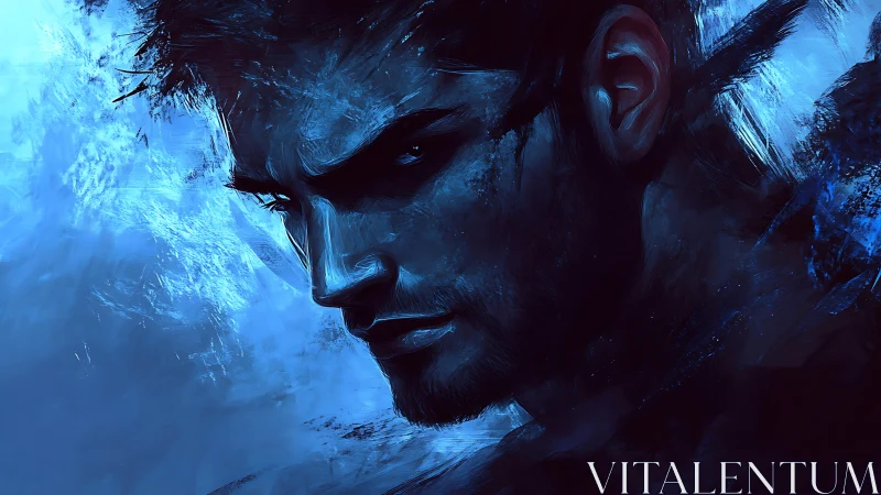 Midnight resolve in deep electric blue portrait.