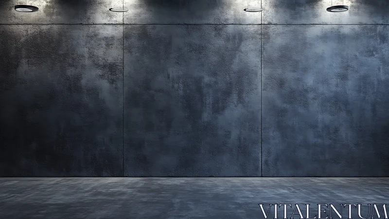 Moody concrete gallery wall glowing under soft ceiling lights.