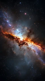 Star-splashed galactic rift glows warmly across deep space