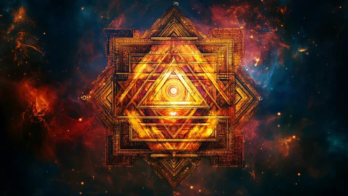 Cosmic mandala of burning geometry in a starry void.