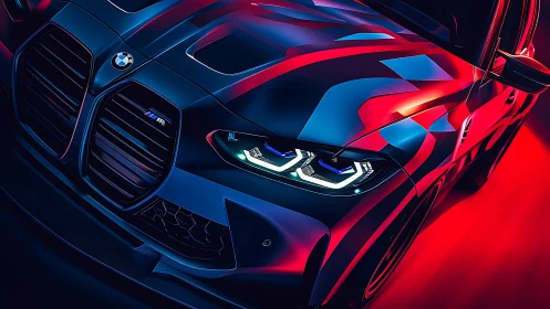 Dynamic BMW front-quarter render shows neon-lit aerodynamic surfacing