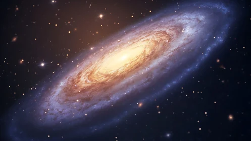 Spiral galaxy core glows amid dense star field in space