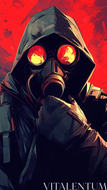 Hooded watcher weighs the apocalypse behind burning lenses