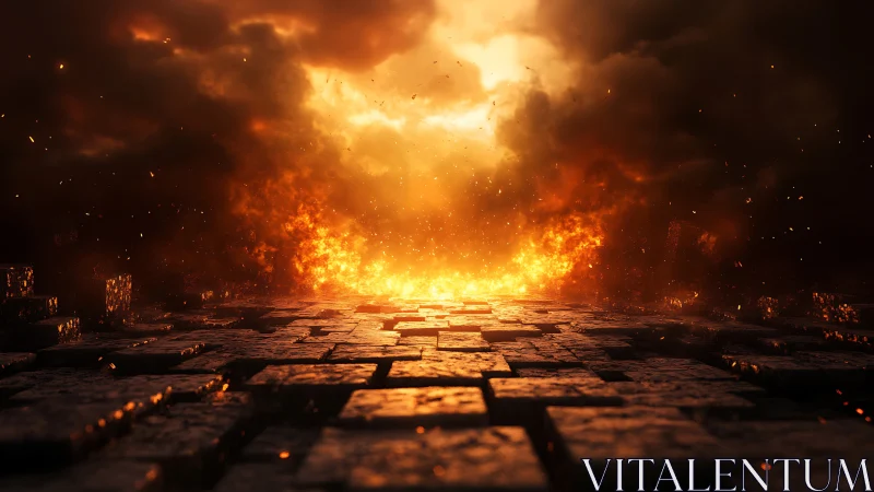 Catastrophic explosion across tiled wasteland landscape.