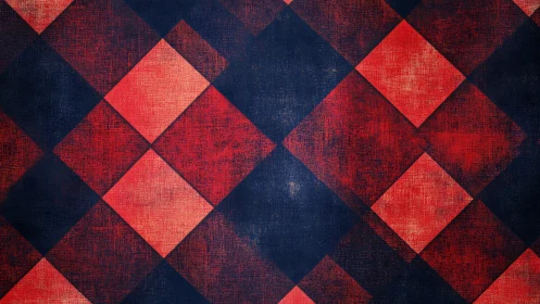 Geometric diamond grid forms layered red and dark pattern