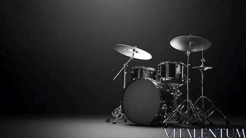 Studio drum kit in dramatic low key photographic lighting.