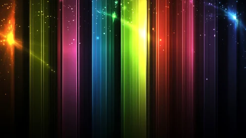 Prismatic light beams with cosmic glow on dark spectrum field.