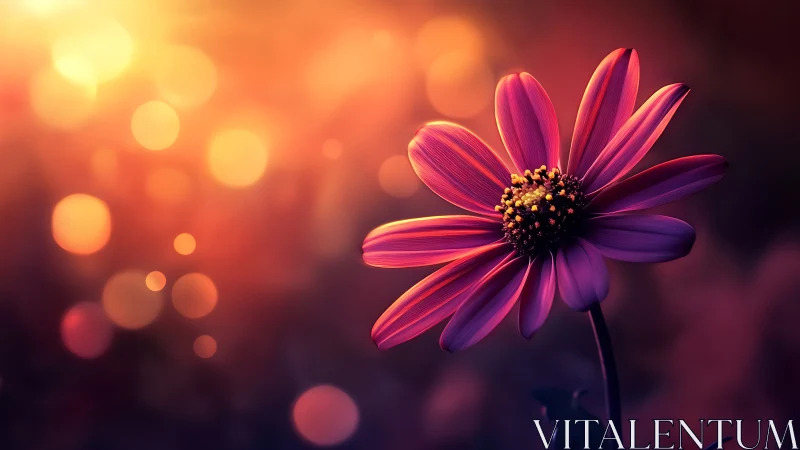 Luminescent Daisy Against Bokeh Gradient: Golden Hour Study.