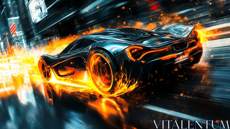 Midnight firestorm racer streaking through neon city streets.