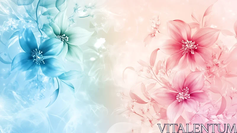Bilateral Floral Composition with Blue and Pink Flowers