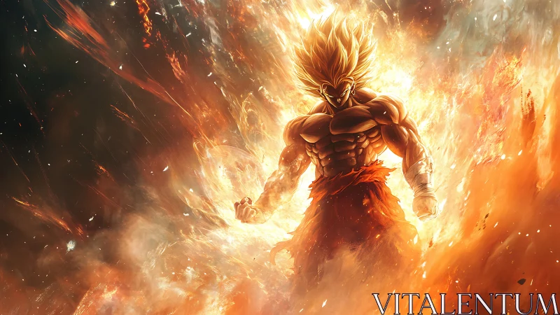 Solar storm warrior strides forward through incandescent fury