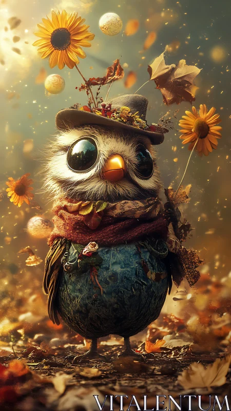 Autumn-clad avian character with cinematic shallow depth of field.