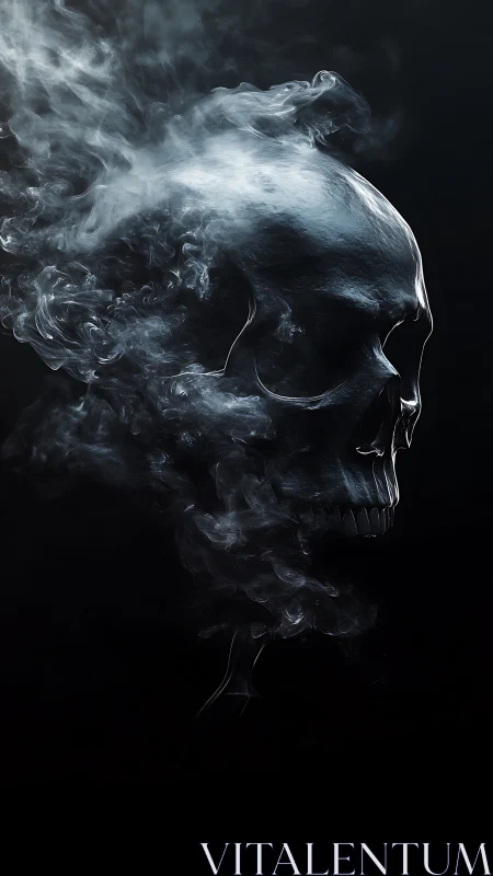Vaporous skull silhouette rendered in dark monochrome space.