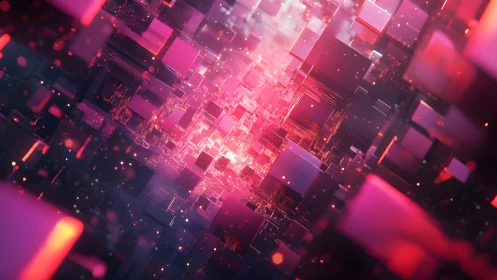 Futuristic 3D Cubes in Neon Pink and Purple Digital Abstract Art.