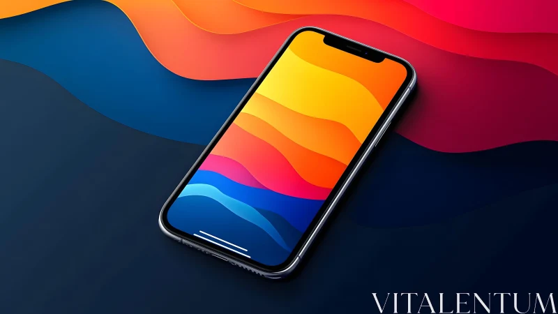 Modern smartphone on vibrant abstract gradient background, digital art.