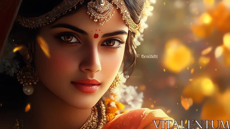 Digital portrait of woman in ornate traditional jewelry.