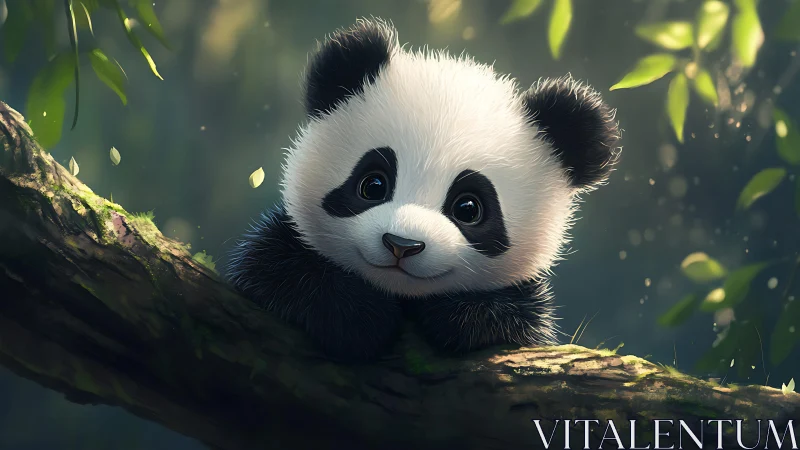 Gentle forest daydream with a bright-eyed baby panda.