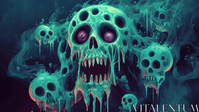 Glowing spectral skull cluster dissolves into toxic vapor