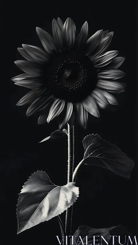 Sunflower Strikes a Dramatic Monochromatic Pose Against Darkness