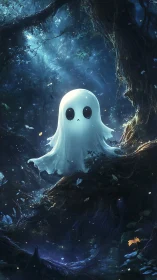 Gentle little ghost wandering softly through moonlit woods.