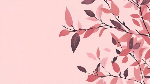 Soft pink branches with overlapping red leaves on pastel background.