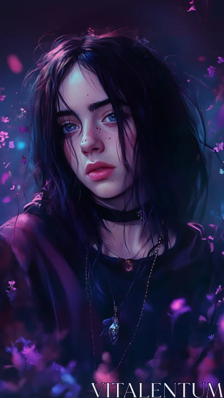 Digital portrait shows young person amid defocused florals