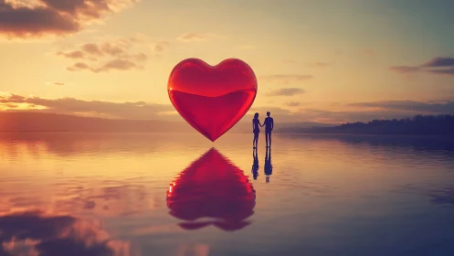Couple at Sunset with Illuminated Heart Shape