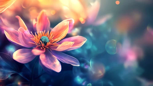 Luminous Flower with Glowing Particles in Dreamlike Bokeh