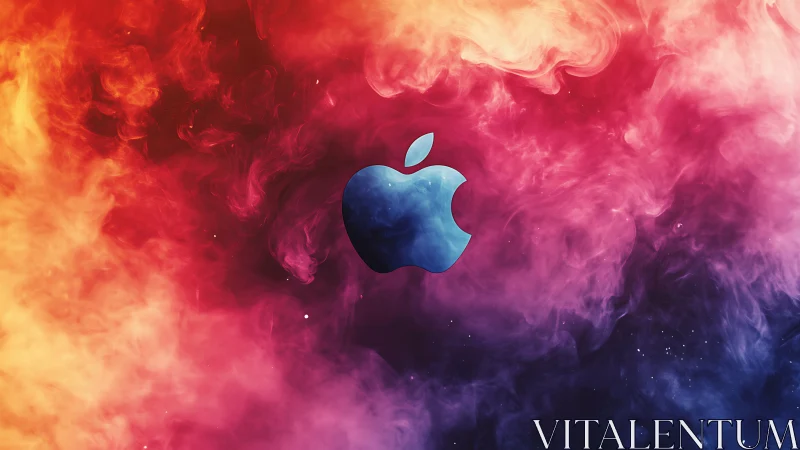 Blue gradient logo centered in high-saturation nebulous color field